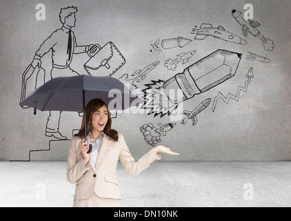 Composite image of businesswoman holding glasses Banque D'Images