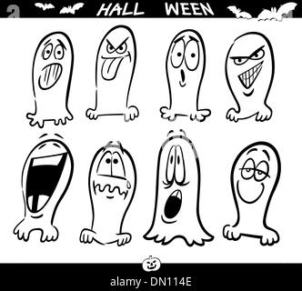 Fantômes Halloween Emoticons pour colorer Illustration de Vecteur