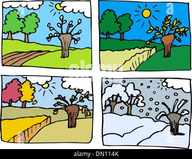 Quatre saisons cartoon illustration Illustration de Vecteur