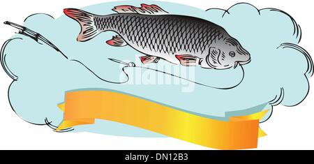 Ligne de pêche avec poissons Illustration de Vecteur