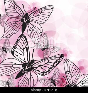Vecteur de fond avec de beaux papillons et fleurs rose Illustration de Vecteur