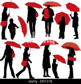 Les gens avec des parasols Illustration de Vecteur