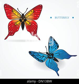 Deux papillons multicolores sur fond blanc Illustration de Vecteur