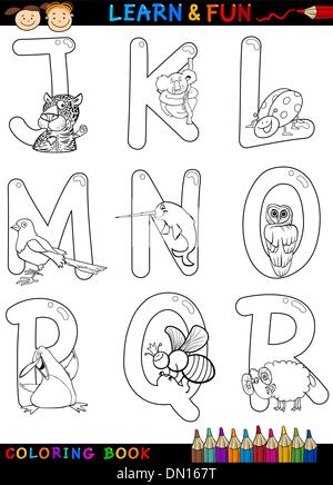 Alphabet Cartoon avec des animaux pour la coloration Illustration de Vecteur