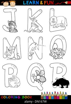 Alphabet Cartoon avec des animaux pour la coloration Illustration de Vecteur