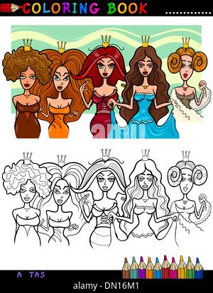 Fantasy Princesses ou reines pour colorer Illustration de Vecteur