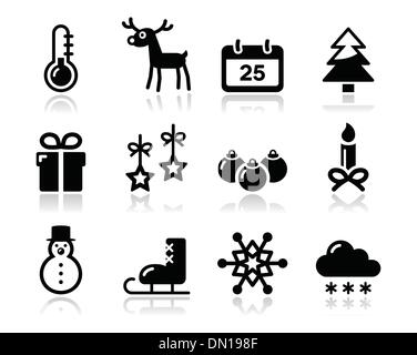 Icons set noir hiver noël Illustration de Vecteur