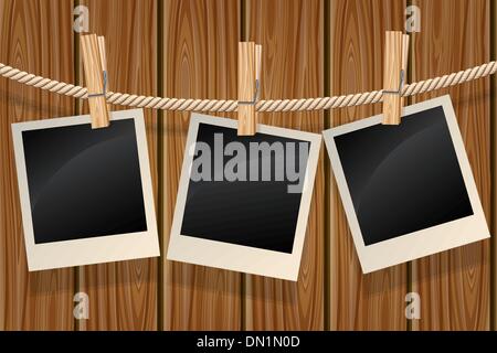 Photos accroché sur une corde à linge Illustration de Vecteur