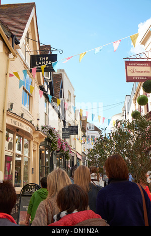 Les touristes du shopping dans les ruelles de Brighton, Angleterre, Royaume-Uni. Banque D'Images