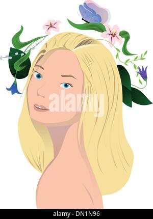 Blonde avec des fleurs Illustration de Vecteur