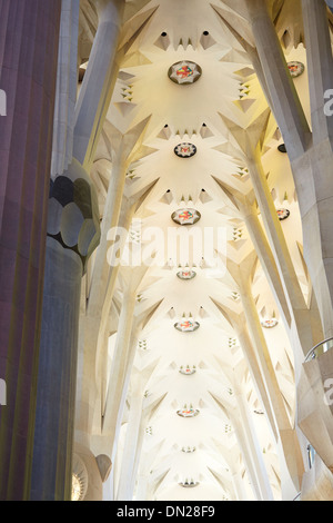Intérieur de la Sagrada Familia Temple par Antoni Gaudi. Barcelone, Espagne. Banque D'Images