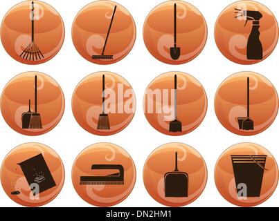 Icônes de nettoyage sur les boutons Illustration de Vecteur