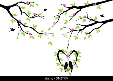 Les oiseaux sur arbre en coeur nest, vector Illustration de Vecteur