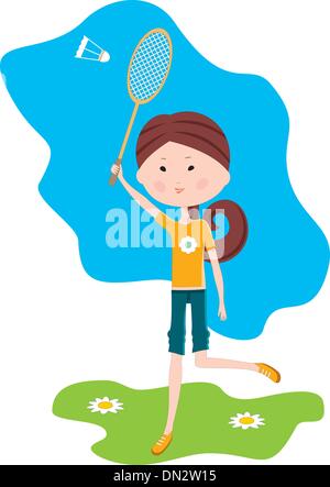 Cartoon fille joue au badminton Illustration de Vecteur