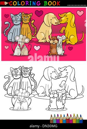 Dans l'amour animaux cartoon pour Coloring Book Illustration de Vecteur
