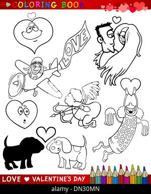 Thèmes pour colorier dessin animé saint valentin Illustration de Vecteur