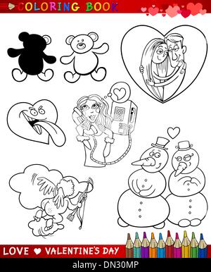 Thèmes pour colorier dessin animé saint valentin Illustration de Vecteur