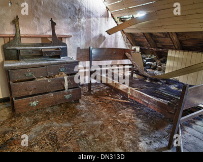 Chambres d'Abandonné Croft House, North Uist Banque D'Images