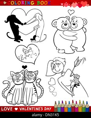 Thèmes pour colorier dessin animé saint valentin Illustration de Vecteur