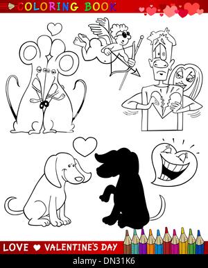 Thèmes pour colorier dessin animé saint valentin Illustration de Vecteur