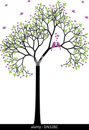 Arbre de printemps avec les oiseaux d'amour vecteur, Illustration de Vecteur