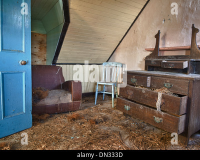 Chambres d'Abandonné Croft House, North Uist Banque D'Images