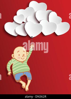 Happy Valentines Day Boy Holding Balloons Illustration de Vecteur