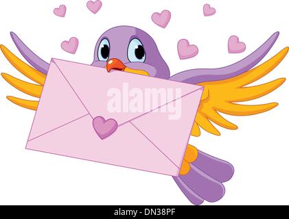 Oiseau avec lettre d'amour Illustration de Vecteur