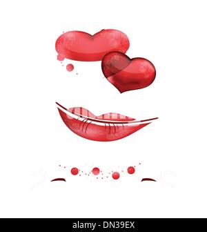 Ensemble de coeurs rouges, lèvres, ruban isolé sur fond blanc Illustration de Vecteur