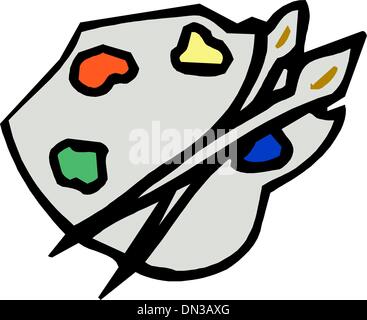 Palette en bois avec des brosses Illustration de Vecteur