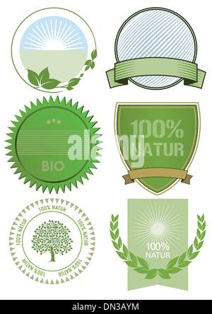 Les étiquettes des aliments frais et biologiques et insignes Illustration de Vecteur