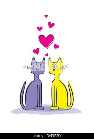 Couple romantique de deux chats affectueux Illustration de Vecteur