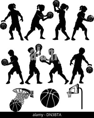 Silhouettes de basket-ball enfants Garçons et Filles Illustration de Vecteur