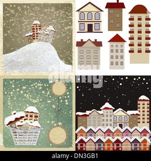 Jeu de cartes vintage avec les images de maisons. Illustration de Vecteur