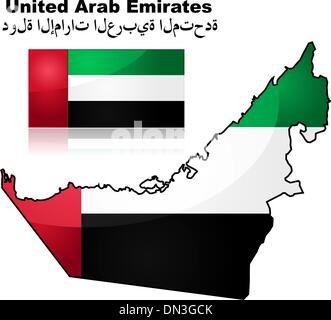 Emirats Arabes Unis la carte et drapeau Illustration de Vecteur