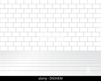 Chambre blanche avec mur de briques et de plancher en bois Illustration de Vecteur