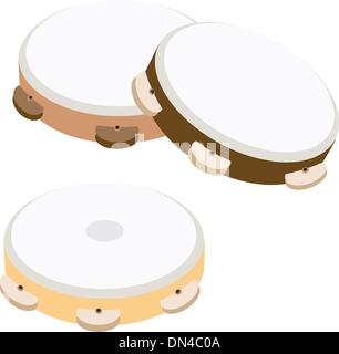 Trois belles tambourin en bois sur fond blanc Illustration de Vecteur