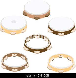 Six belles WoodenTambourine sur fond blanc Illustration de Vecteur