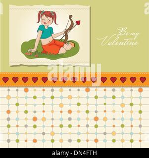 Jeune jolie fille avec bow cupid. valentine's day card Illustration de Vecteur