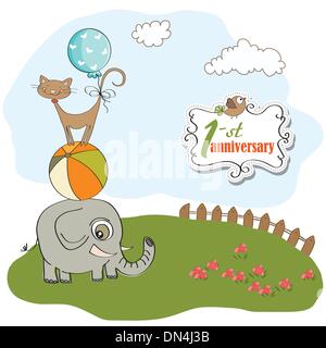 Premier anniversaire carte avec pyramide d'animaux Illustration de Vecteur