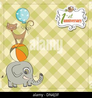 Premier anniversaire carte avec pyramide d'animaux Illustration de Vecteur