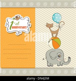 Premier anniversaire carte avec pyramide d'animaux Illustration de Vecteur