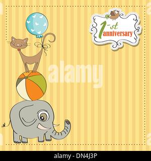 Premier anniversaire carte avec pyramide d'animaux Illustration de Vecteur