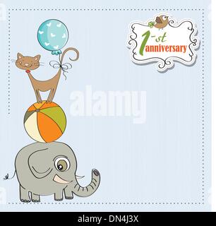 Premier anniversaire carte avec pyramide d'animaux Illustration de Vecteur