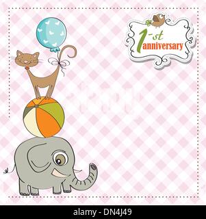 Premier anniversaire carte avec pyramide d'animaux Illustration de Vecteur