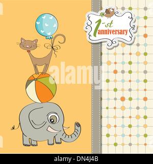 Premier anniversaire carte avec pyramide d'animaux Illustration de Vecteur