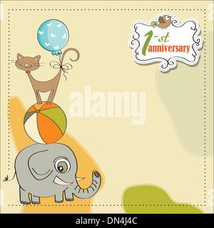 Premier anniversaire carte avec pyramide d'animaux Illustration de Vecteur