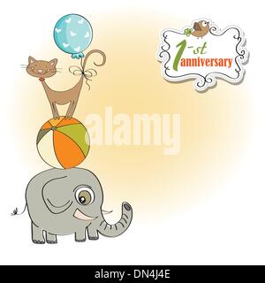 Premier anniversaire carte avec pyramide d'animaux Illustration de Vecteur