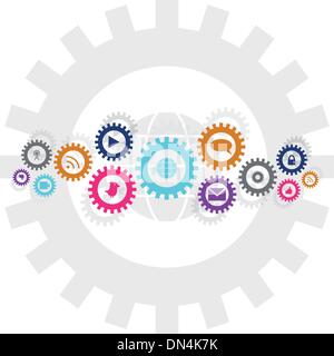 La technologie et les médias sociaux la chaîne de roue d'engrenage Illustration de Vecteur