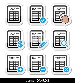 Formulaire d'impôt, fiscalité, finances vector icons set Illustration de Vecteur